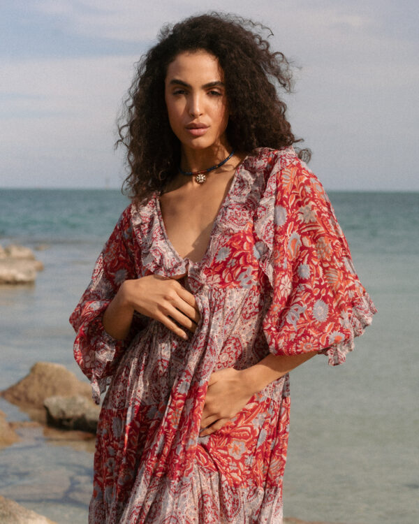Hibiscus In Red Maxi Dress