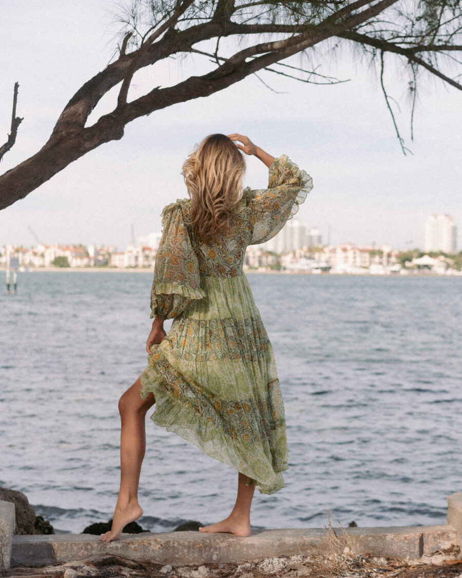 Hibiscus In Green Maxi Dress - Image 5