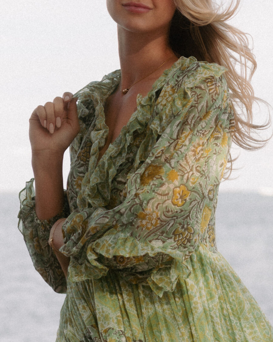 Hibiscus In Green Maxi Dress - Image 4
