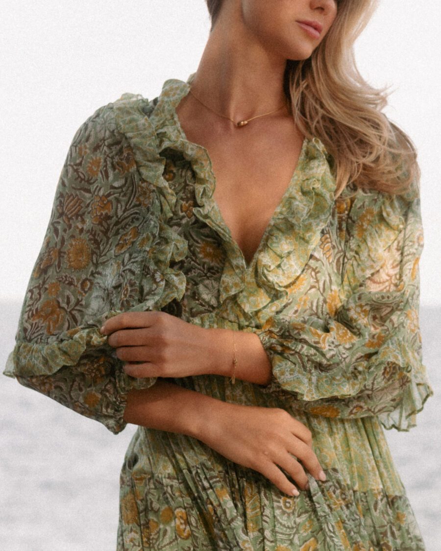 Hibiscus In Green Maxi Dress - Image 3